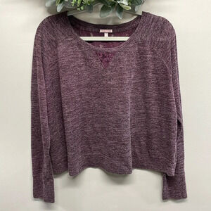 Victoria’s Secret Cropped Long Sleeve Purple Marled Sweater Lace Detail L